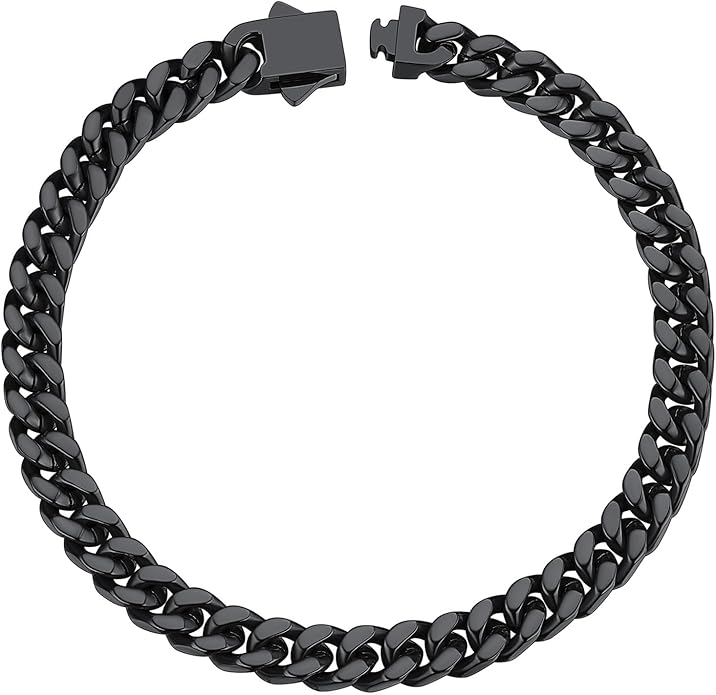 ChainsHouse Stainless Steel Cuban Link Bracelet for Men, 5mm/7mm/9mm/12mm Width, 7.5"/8.3"/9" Length, Black/18K Gold Plated Chain Wrist Bracelets for Men, with Gift Box