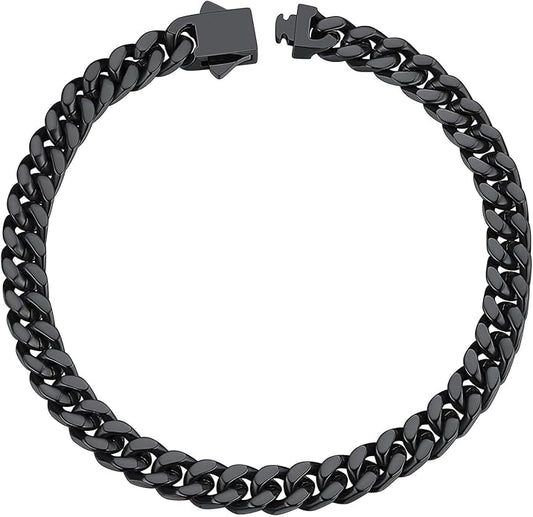 ChainsHouse Stainless Steel Cuban Link Bracelet for Men, 5mm/7mm/9mm/12mm Width, 7.5"/8.3"/9" Length, Black/18K Gold Plated Chain Wrist Bracelets for Men, with Gift Box