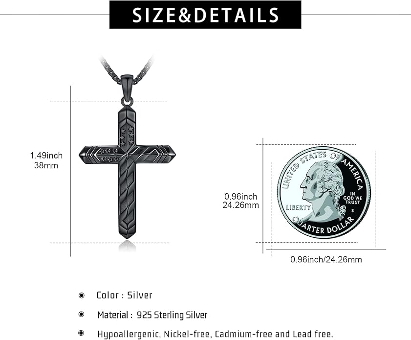 Cross Necklace for Men 925 Sterling Silver Celtic Cross Pendant Christian Jewelry Religious Christmas Gifts for Women