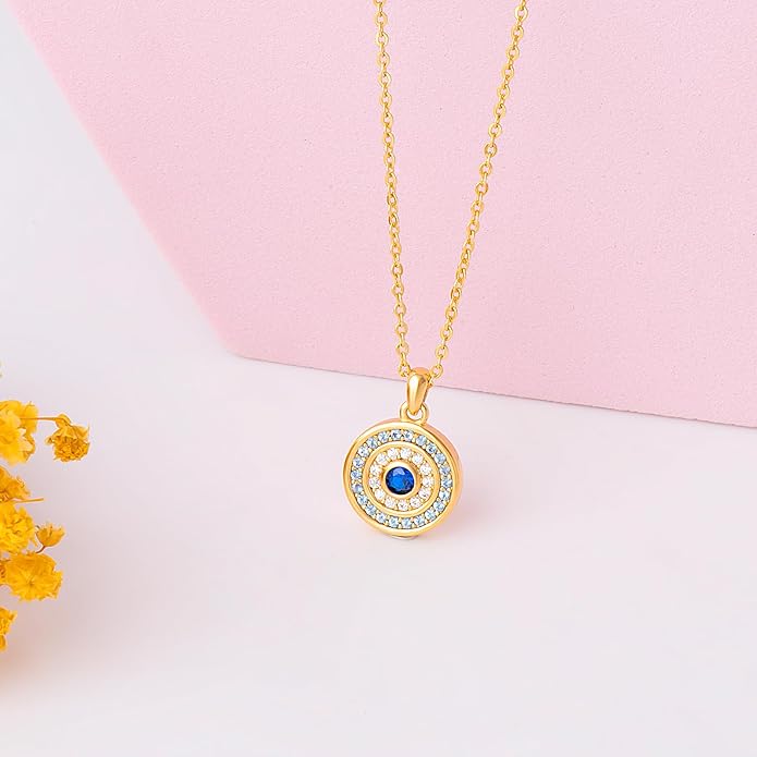 White Gold 14K Gold Plated Necklaces for Women Evil Eye Necklace for Women Girls Evil Eye Hamsa Hand of Fatima Pendant Necklace Good Luck Necklace Jewelry