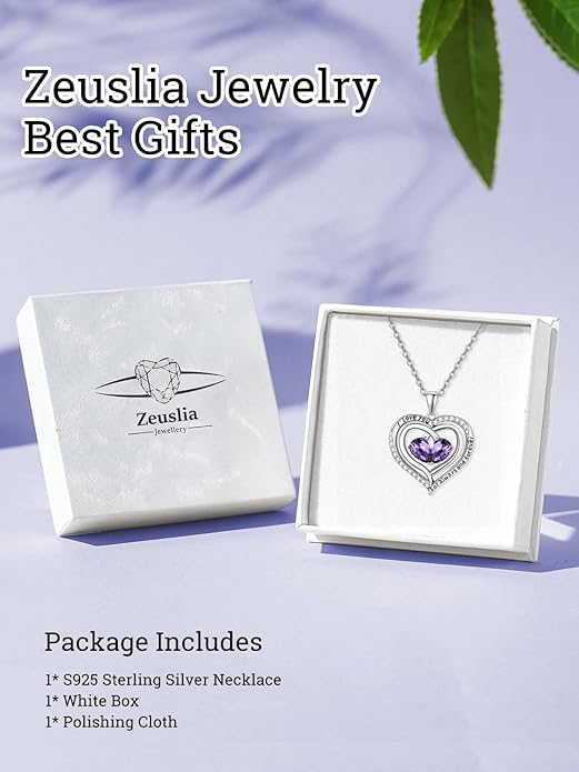 Zeuslia Double Birthstone Necklace Gifts for Wife - 925 Sterling Silver Sunflower/Rose/Crown Cross/Compass/Heart Pendant I Love You Necklace, Anniversary Birthday Gifts for Wife Girlfriend Mom Her