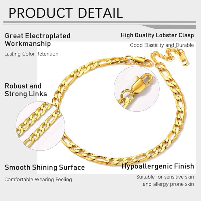 PROSTEEL Stainless Steel Chain Anklets for Women, Silver/Gold Tone, Ankle Bracelets Hypoallergenic, 8-10.5 Inch Adjustable, Come with Box