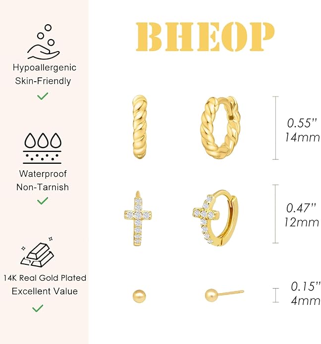 Gold Hoop Earrings Set for Women 14K Gold Silver Plated Huggie Earring Pack Multiple Piercing Dainty Cartilage Earring Hypoallergenic Trendy Cubic Zirconia CZ Earring Stack Jewelry Gifts