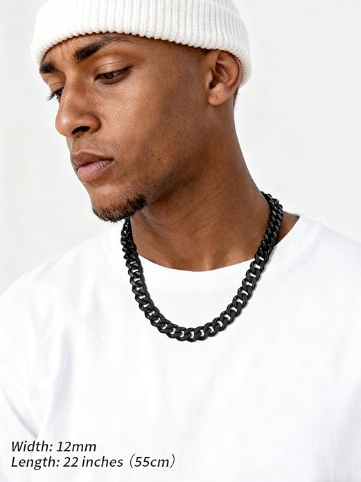 FindChic Men Curb Chain Necklace 18K Gold Plated/Stainless Steel/Black Chunky Double Tight Cuban Link Hip Hop Neck Chains for Men Boys 3.5MM/5MM/6MM/7MM/9MM/12MM 14''-30'' 8 Length Options (Send Gift Box)