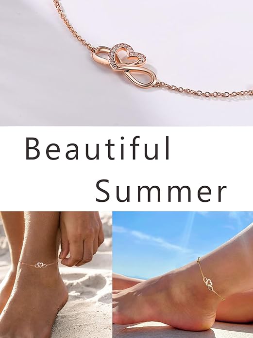 Moissanite Infinity Anklet for Women, Real Authentic 925 Sterling Silver Hypoallergenic, Beautiful Summer Jewelry, Dainty Ankle Bracelet, 8.6-10.6inch (21-26cm) Adjustable
