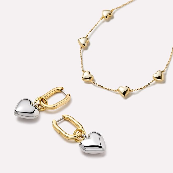 Ana Luisa Puffed Heart Earrings - Heart Charm Huggie Hoops and Earring Stud Styles - Dainty 14K Gold Plated, Silver Rhodium Plated & Mixed Metal Silver & Gold Earrings - Hypoallergenic Water-Resistant