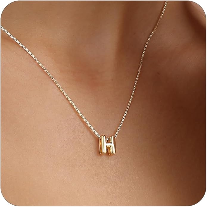 Bubble Gold Letter Necklace for Women, 14k Gold Plated Balloon Initial Necklace, Dainty Gold Necklace for Women, Personalized Bubble Pendant Name Necklace, Fashion Accessories Trendy Jewelry