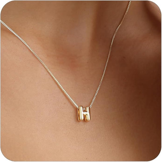 Bubble Gold Letter Necklace for Women, 14k Gold Plated Balloon Initial Necklace, Dainty Gold Necklace for Women, Personalized Bubble Pendant Name Necklace, Fashion Accessories Trendy Jewelry