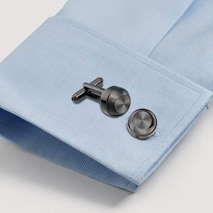 HAWSON Cufflinks and Studs for Men-Fashion Men Vintage Enamel Carbon Fiber Tuxedo Shirt Cufflinks and Studs Set for Regular Wedding Business Accessories