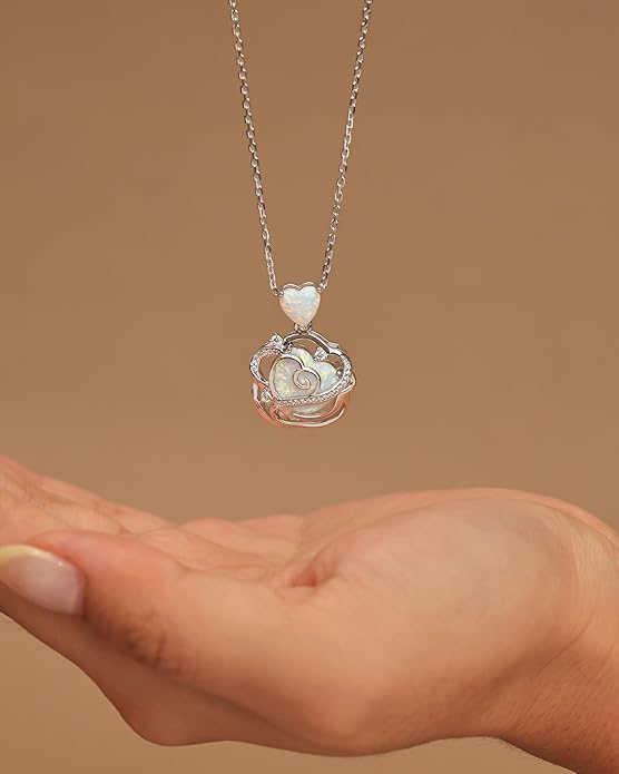FANCIME Thornless Pulse Birthstone Necklace for Women Sterling Silver Rose Pendant Fine Jewelry Gemstone Birthday Valentines Day Gifts for Wife Her