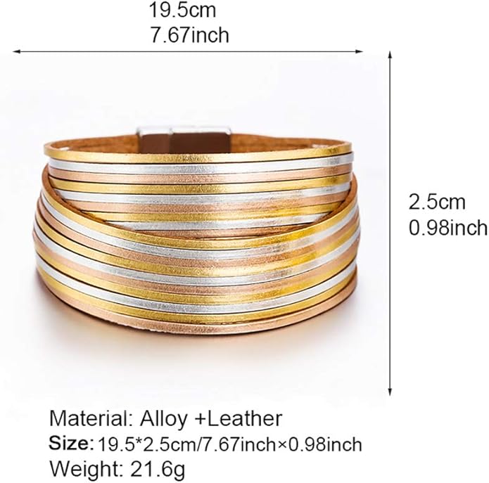 Fesciory Leather Wrap Bracelets for Women, Boho Leopard Multi-Layer Crystal Beads Cuff Bracelet Jewelry