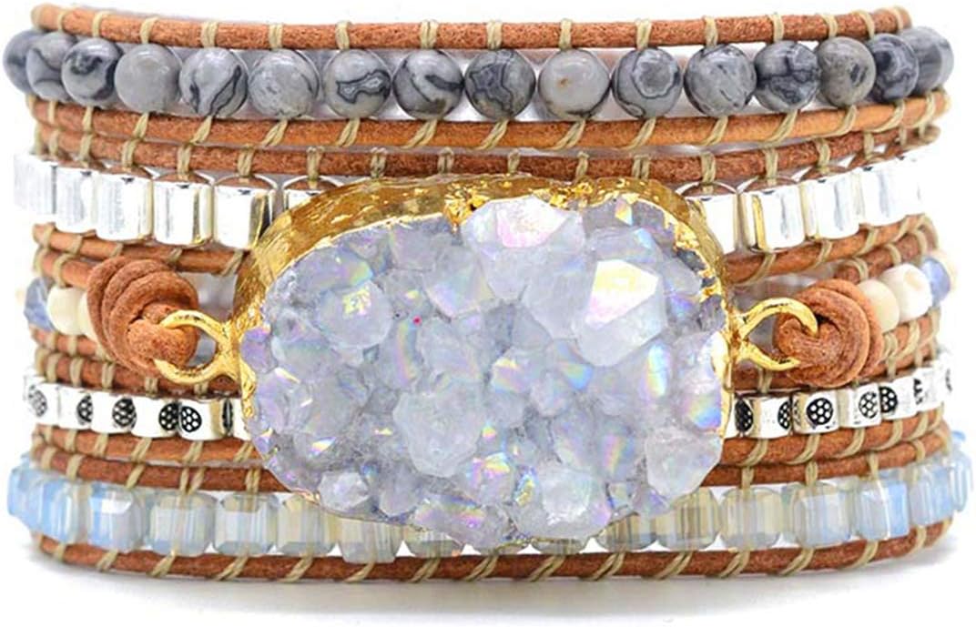 ZOSOJONA Boho Handmade Natural Stone Wrap Bracelets Turquoises Crystal Beads Bracelet Jewelry