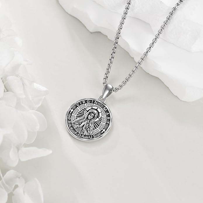 YFN Patron Saint Necklace Sterling Silver Amulet Medal Pendant Religious Protector Jewelry Gifts for Women Men