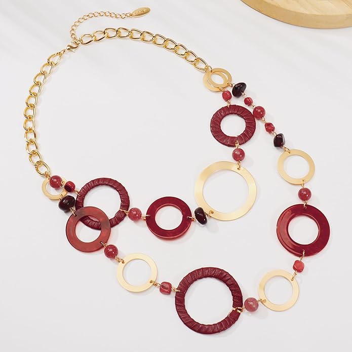 Bocar Layered Collar Necklace Statement Circle 2 Strand Chain Jewelry Necklaces Trendy for Women Gift