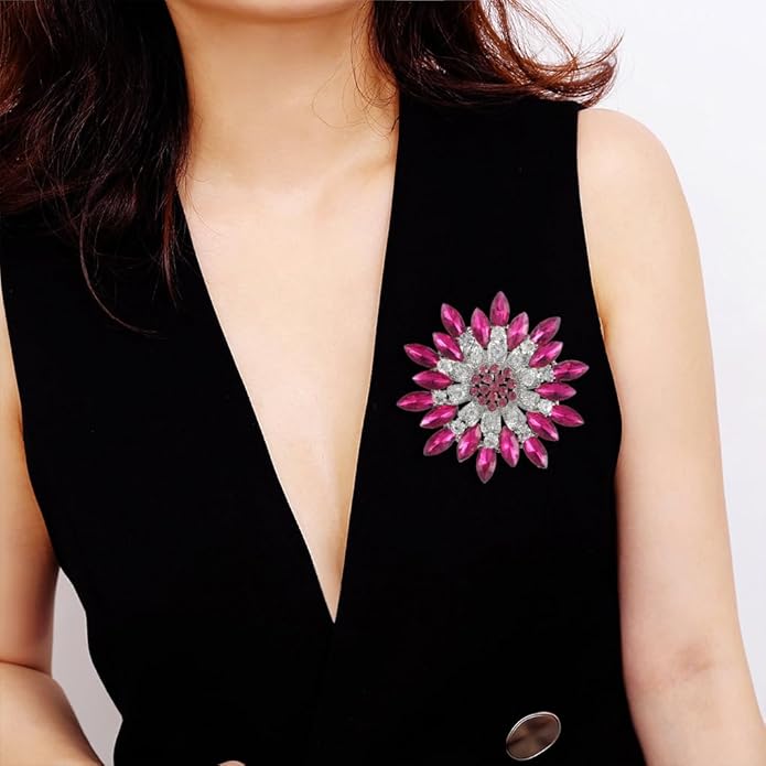 Rhinestone Large Flower Brooches Pins for Women Fashion Sparkly Crystal Sunflower Statement Brooch Unique Wedding Party Suit Dress Jewelry Accessories