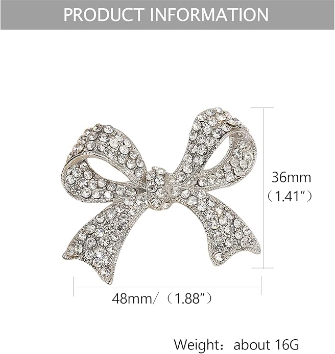 Kprusoian Elegant Crystal Bow Brooch Pin for Women,Vinage Sparkly Rhinestones Brooches Pins Beautiful Lapel Pins Dress Suit Shirt Ceremony Clothes Accessories Jewelry