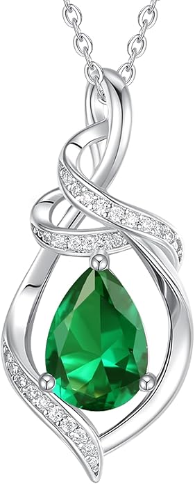 FANCIME Teardrop Gemstone Necklace for Women S925 Sterling Silver Elegant Ribbon Pendent Birthday Gifts for Her, 16"+2" Inches