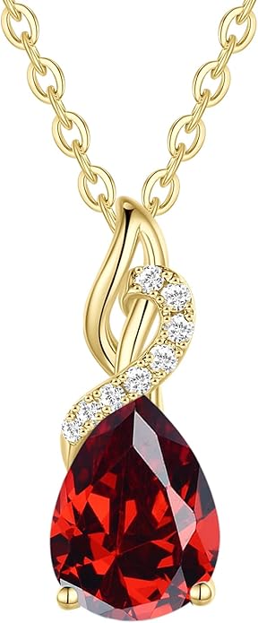 FANCIME 14K Solid Yellow Gold Teardrop Pendant with Diamond Birthstone Necklace Birthday Gifts for Mom Women, Sterling Silver Chain 16" + 2" Extender