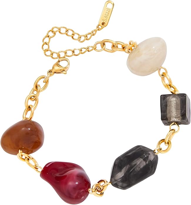 Stylish Pattern Bracelet Mixing Resin Colors With Stainless Steel Everyday Jewelry Colorful Resin Stainless Steel Bracelet
