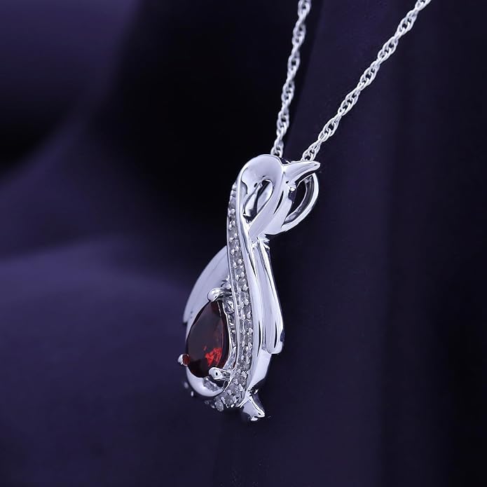 Infinity Penguin Pendant Necklace for Women, 14K Gold Over Sterling Silver with Pear & Round Cut Simulated Birthstone & White Diamond Accents, Dainty Animal Jewelry Gift with 18" Chain