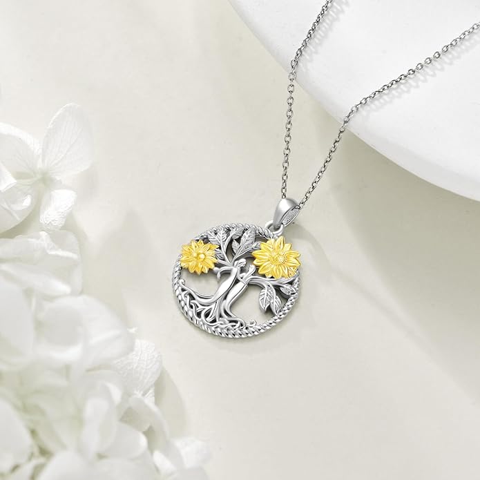 TIGER RIDER Tree of Life Necklace Sterling Silver Family Tree Pendant Jewelry for Mother Grandmother