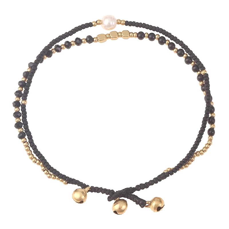 Made by Nami Boho Surfer Anklet Waterproof & Adjustable Beaded Anklets for Women Beachy Ankle Bracelet Made from Waxed Cotton Rope and Beads for Summer and Hippie Style (Black Pearl)