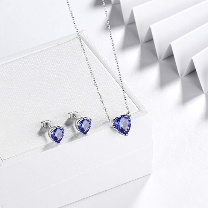 Aurora Tears 925 Sterling Silver 12 Birthstone Hearts Jewelry Women Crystal Wedding/Engagement/Bridal Heart Necklace/Earring/Ring/Bracelet Sets Jewellery
