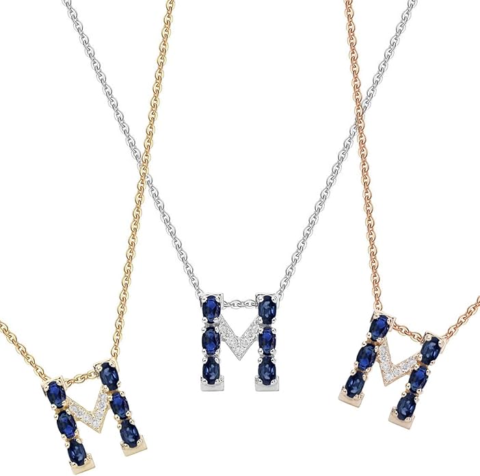 Albert Hern Blue Sapphire Initial Necklace With Diamonds & 18K Gold Chain | Irresistible Letter Pendants Jewelry | Perfect Valentine’s Day, Anniversary & Birthday Gift