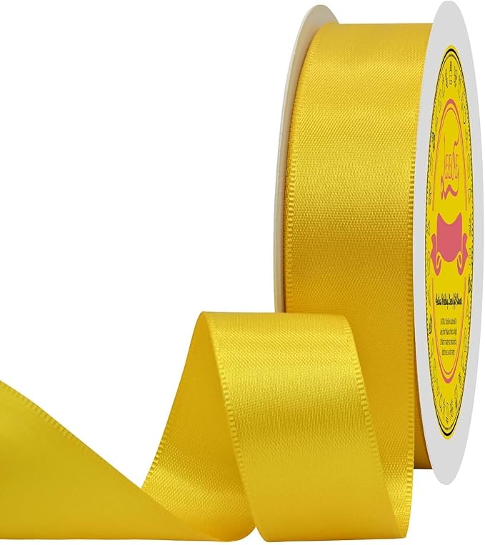 LEEQE Maize Yellow Satin Ribbon 1 inch X 50 Yards Polyester Ribbon for Gift Wrapping Very Suitable for Weddings Party Hair Bow Invitation Decorations and More