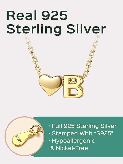 ChicSilver 925 Sterling Silver Heart Initial Necklaces for Women -Dainty Personalized Heart Pendant Letter Alphabet Necklace for Women