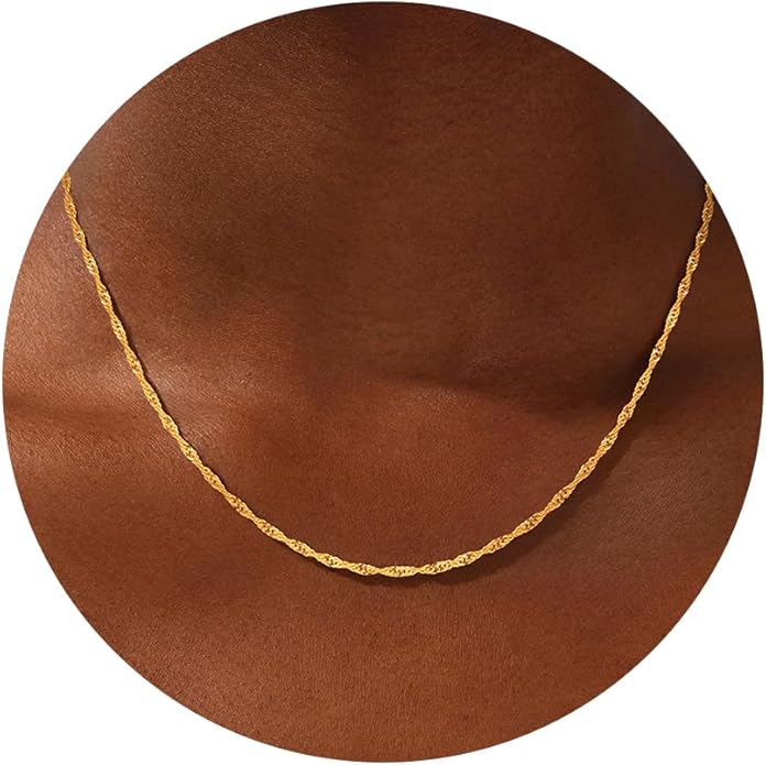S925 Sterling Silver Wave Chain Necklace for Women - Sterling Silver Wave Chain Necklace Thick Sturdy Colourfast Necklaces Jewelery for Women 16/18/20/22 Inch