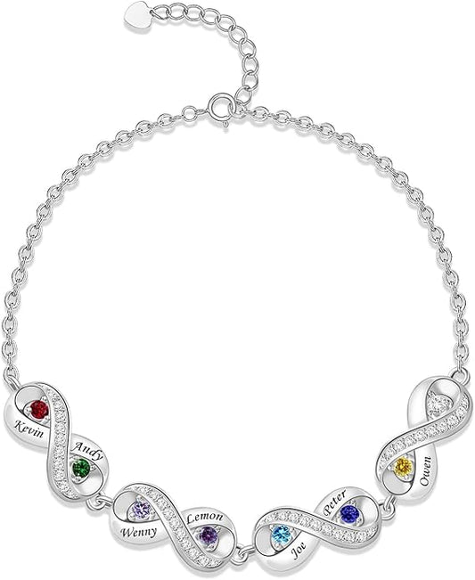 BABOOM Custom Mother Bracelet With 1-8 Birthstones Personalized Infinity Name Bracelet Engraved Birthstone Bracelets Gifts For Women Mother Daughter Wife