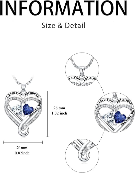 I Love You for Awlays and Forever Double Heart Necklace with Birthstone, 2 Birth Stone Jewelry Anniversary Valentines Mothers Day Christmas Birthday Gifts for Women Her Wife Girlfriend Mom Mother