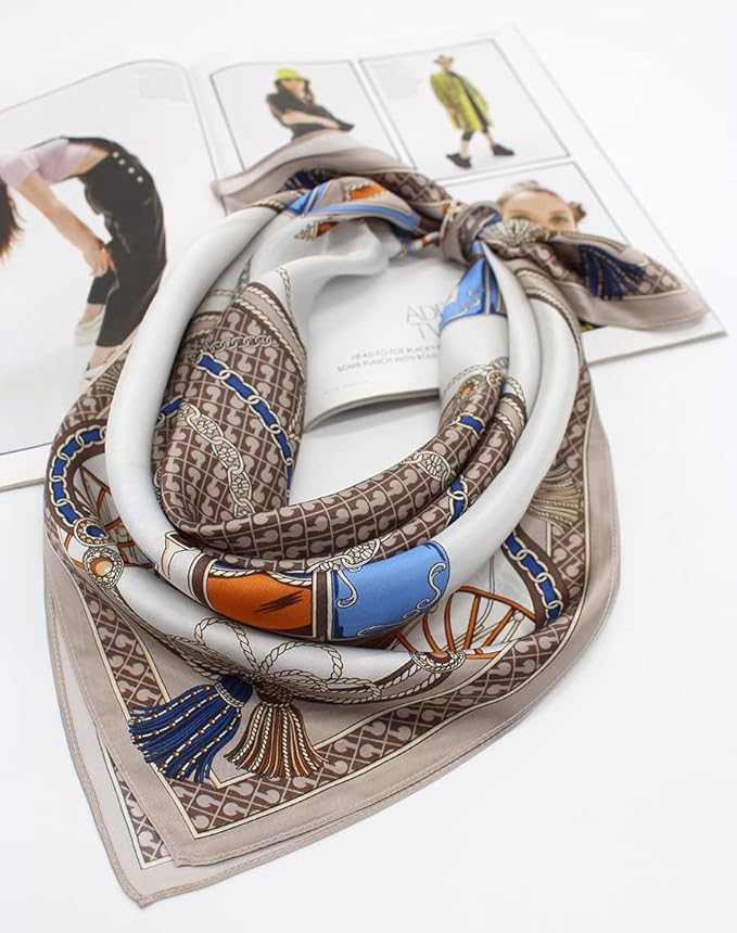 ANDANTINO 100% Mulberry Silk Square Scarf for Hair-25.6" X25.6'' Women Men Natural Silk Neckerchief Digital Printed Headscarf