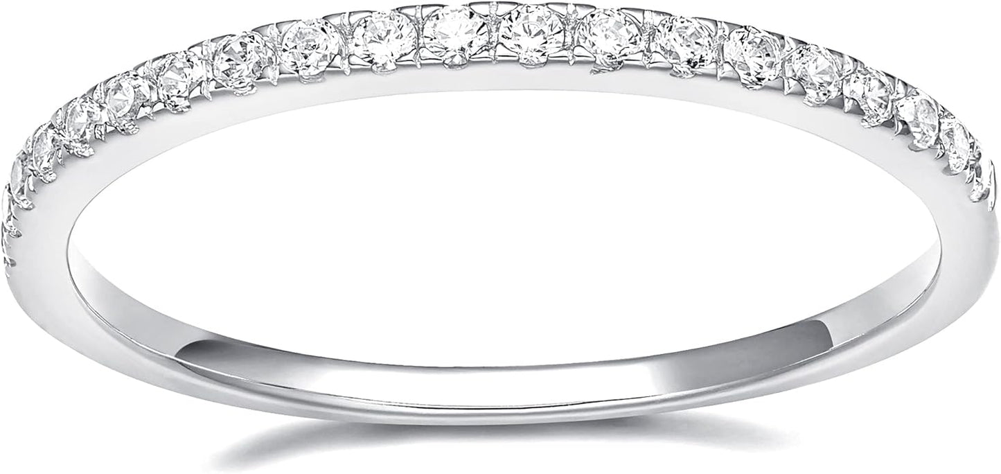 EAMTI 2mm Wedding Band Cubic Zirconia Half Eternity Stackable Brass Engagement Ring Size 3-13