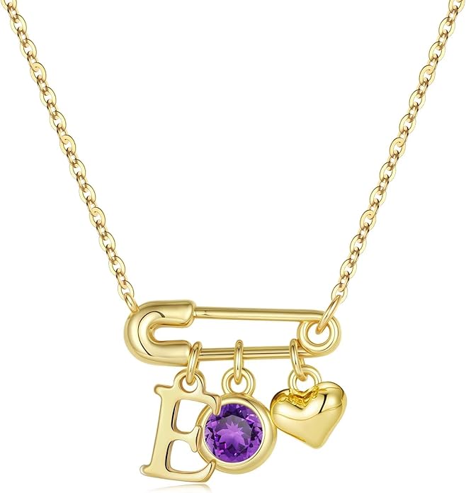 MONOOC Christmas Gifts for Women Girls - 14K-Gold-Plated Dainty Paperclip Heart Initial Necklace Birthstone Necklace Jewelry Birthday Gifts for Women Her Mom Friend Wife Sister