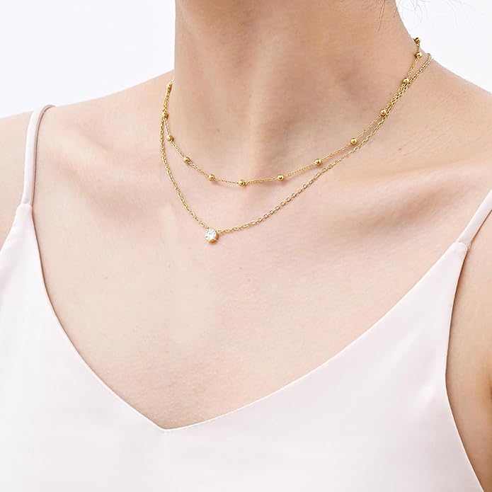 KSF Gold Choker Necklace for Women - 18K Gold Plated Dainty Necklaces for Women Trendy, Cute Heart Flower Butterfly Beaded Cubic Zirconia Choker, Stainless Steel Necklace Jewelry Gift Non Tarnish