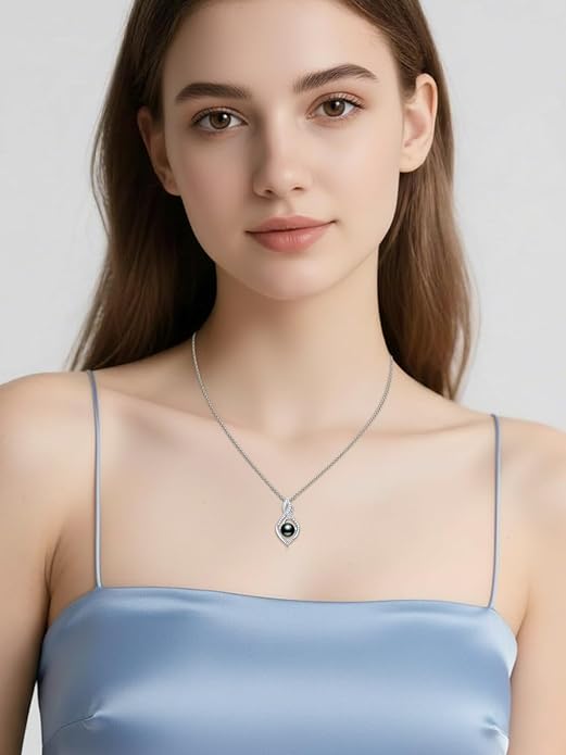KANNSOAR Tahitian Black Pearl 18K White Gold Plated Sterling Silver Heart/Infinity/Four Leaf Clover Pendant Necklace Jewelry Gifts for Women Wife Mom Girlfriend Wedding Birthday Anniversary Christmas