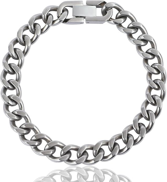 SanThree 9.5mm Solid Titanium Cuban Link Chain Bracelet for Men, Lightweight Skin-Friendly Hip Hop Bracelets for Birthday Graduation Friendship, 7"/7.5"/8",8.6"-9", Come with Gift Box