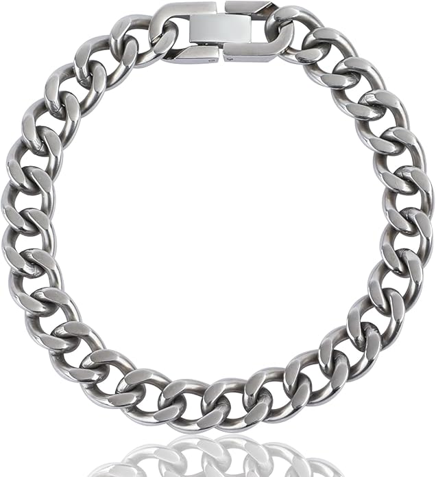SanThree 9.5mm Solid Titanium Cuban Link Chain Bracelet for Men, Lightweight Skin-Friendly Hip Hop Bracelets for Birthday Graduation Friendship, 7"/7.5"/8",8.6"-9", Come with Gift Box