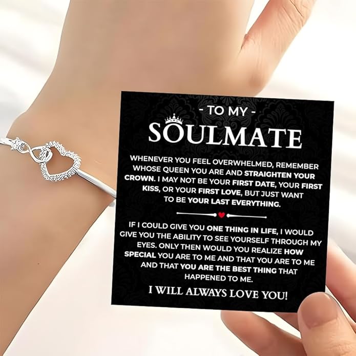 To My Soulmate Bracelet, Soulmate Bracelet For Women, Soulmate's Jewelry Gift From Boyfriend Husband Friend With Message Card And Box Meaning, Valentine Gifts For Her, Birthday Christmas Gifts