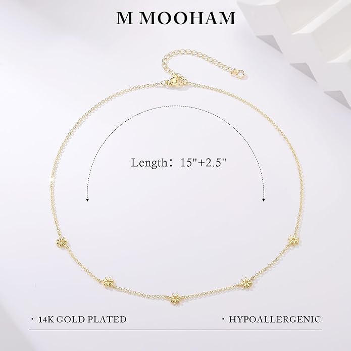 M MOOHAM Gold Clover Heart Pearl Butterfly Star flower Choker Necklace for Women - Dainty 14K Gold Plated Cubic Zirconia Cute Station Necklaces for Women Trendy Prom Jewelry Gifts