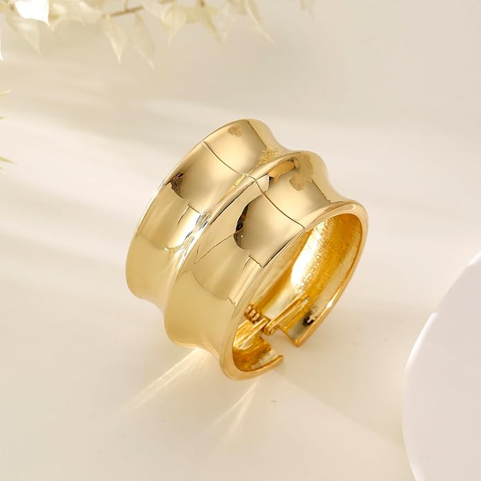 Bangle Bracelets for Women | 14K Gold Plated Trendy Wide Bracelets | Hinged Arm Cuff Bangles Chunky Bracelet for Women