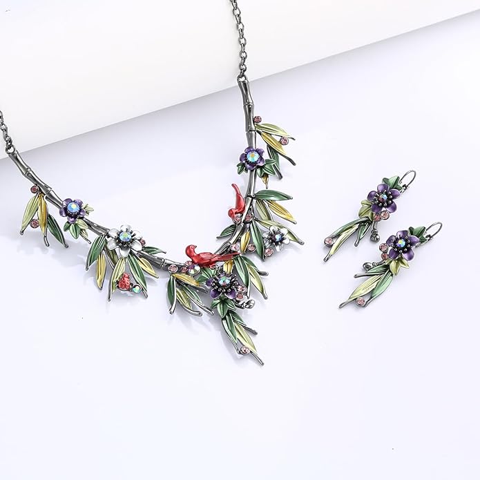Vintage Chunky Statement Jewelry Set Retro Leaf Floral Geometric Bohemian Boho Bib Necklace Earring Set Fashion Costume Jewelry for Women Girls Wedding Party Prom Unique Gift