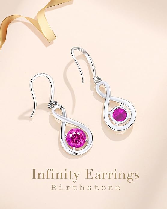 FANCIME Dangle Drop Earrings 925 Sterling Silver Dainty Infinity Round Gemstone Birthstone Jewelry Birthday Gifts for Her Women