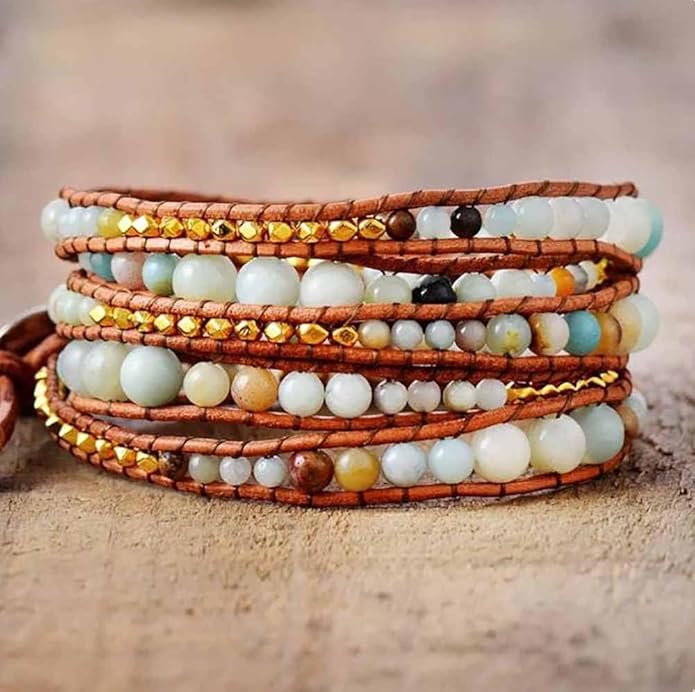 ZOSOJONA Boho Wrap Bead Bracelet for Women - Handmade Adjustable Natural Stone Beaded Bracelets Rope Yoga Healing Bracelet Bangle Hippie Jewelry