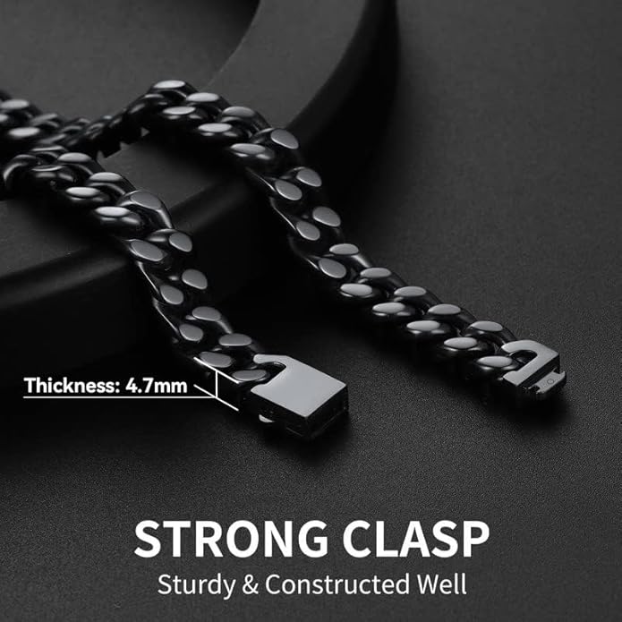 ChainsHouse Stainless Steel Mens Cuban Link Chain, Black/ 18K Gold Plated Miami Cuban Chain Necklace, 5mm/7mm/9mm/12mm/14mm Width, No Tarnish& Durable Hip Hop Mens Jewelry, 18"-30", Send Gift Box