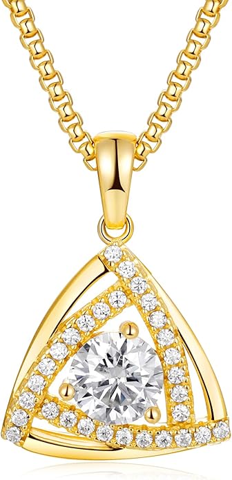 D Color 0.53ct/1.24ct/1.72ct/1.2ct Moissanite Necklace for Women Men, 925 Sterling Silver Chunky Circle/Triangle/Square Pendant, Birthday Christmas Valentines Jewelry, 16-20 Inch Box Chain Adjustable