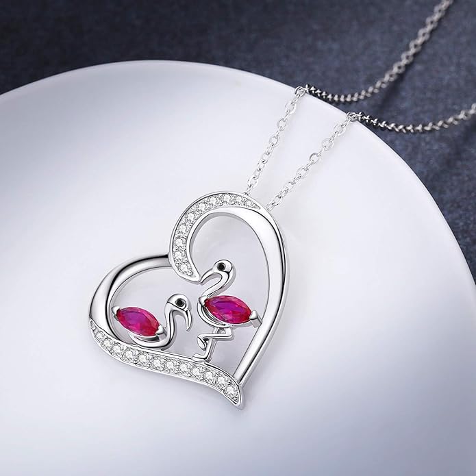 JUSTKIDSTOY Flamingo Necklace 925 Sterling Silver Animal Pendant with Cubic Zirconia Flamingo Bird Necklace Gifts for Women Wife Girlfriend