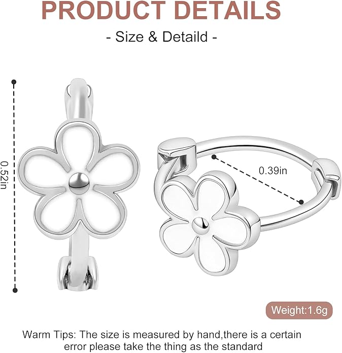 925 Sterling Silver Earrings for Women Dainty Dripping Oil Enamel Daisy Flowers Earrings Minimalist Style Jewelry Sensitive Earrings for Women Hypoallergenic Huggie Hoops